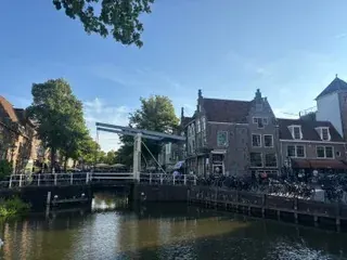 A canal, drawbridge and parked bicycles in the centre of Alkmaar