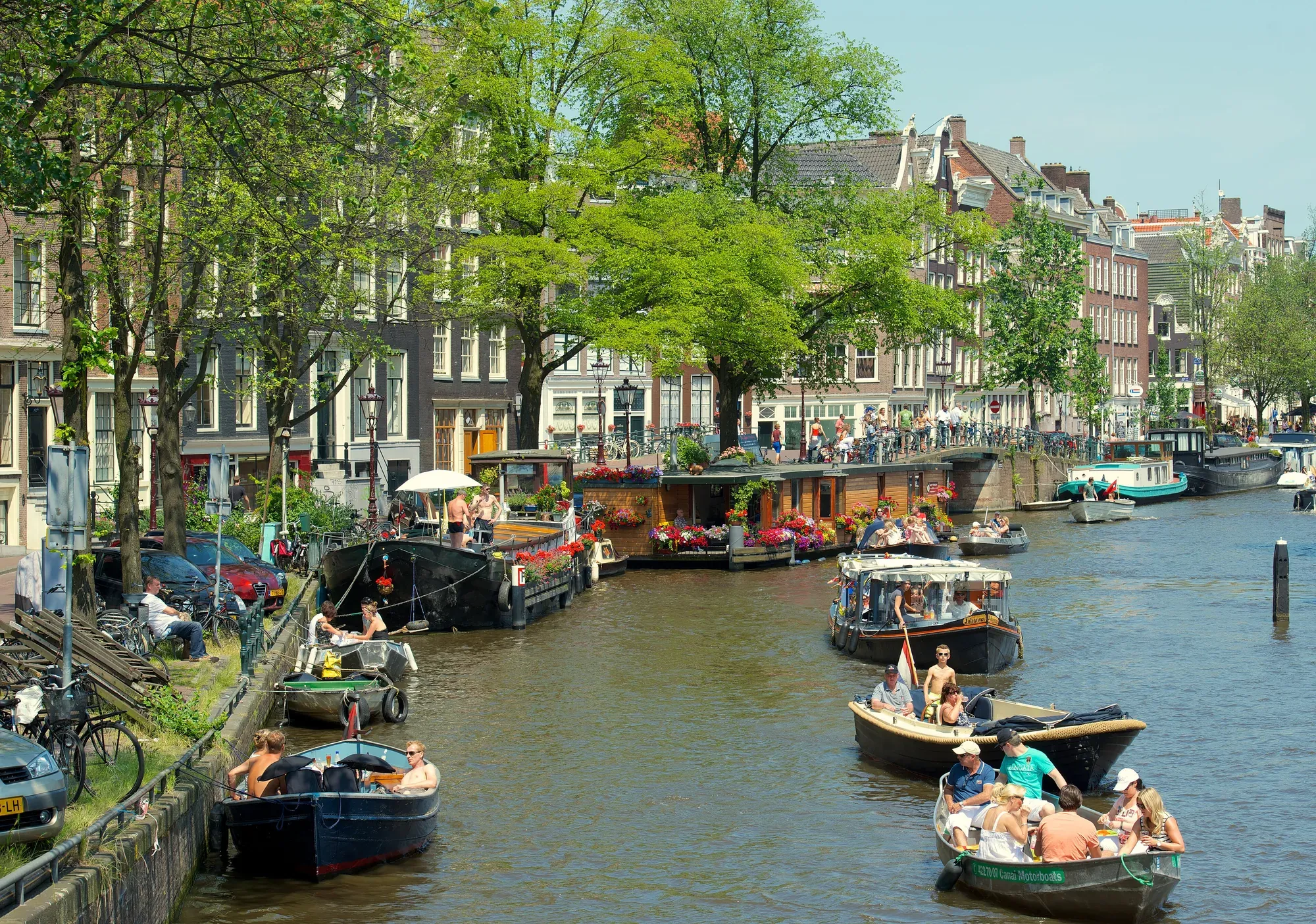 Houseboats on a canal in the Jordaan, Amsterdam
