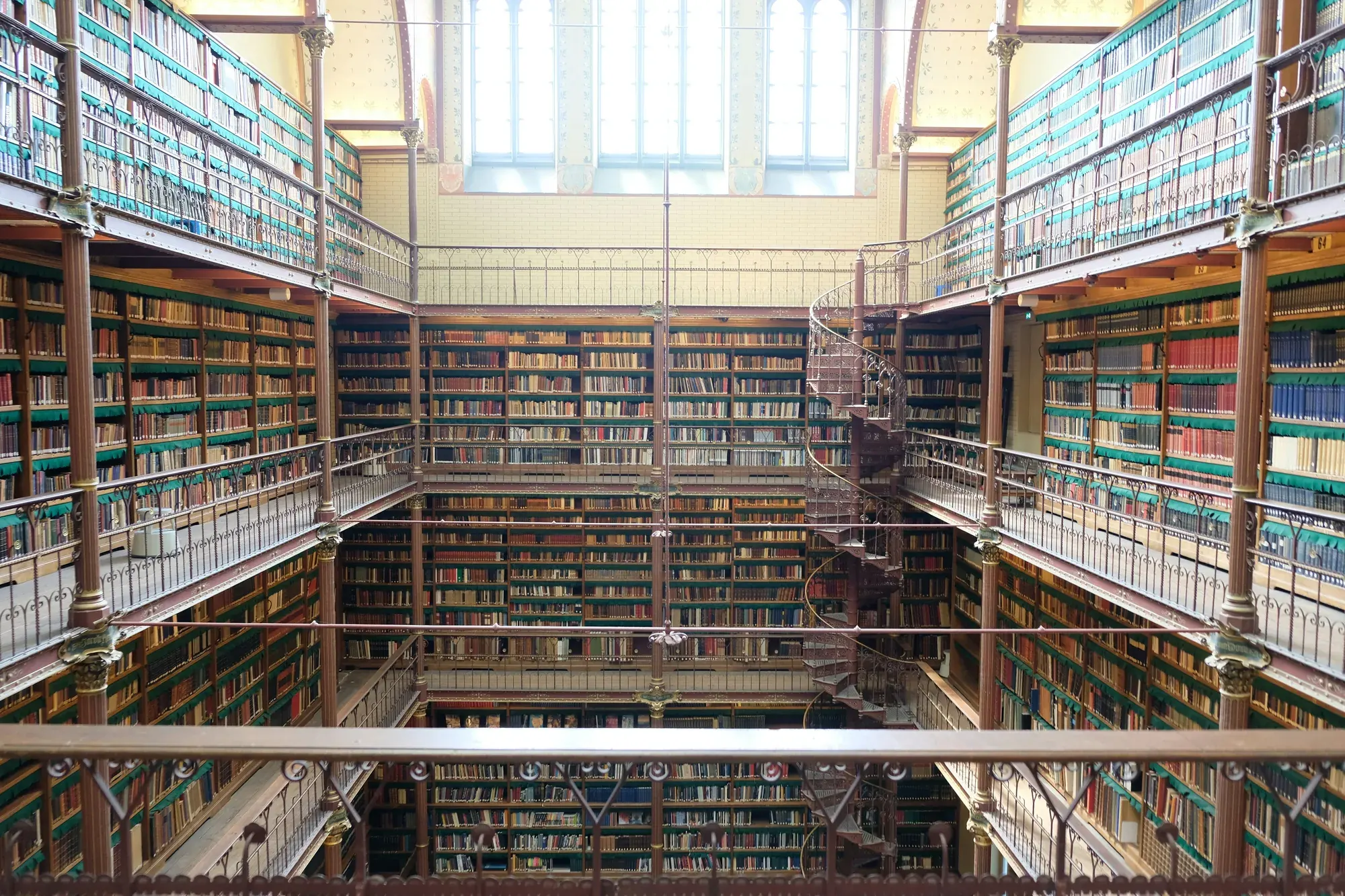 The Cuypers research library and its spiral staircase inside the Rijksmuseum, Amsterdam
