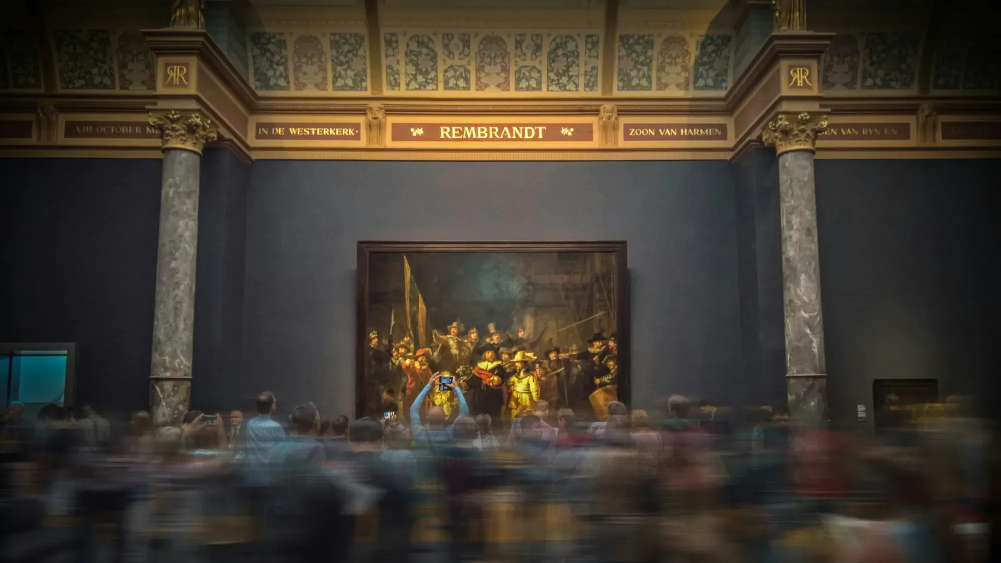 Crowds in front of Rembrandt's Night Watch at the Rijksmuseum, Amsterdam