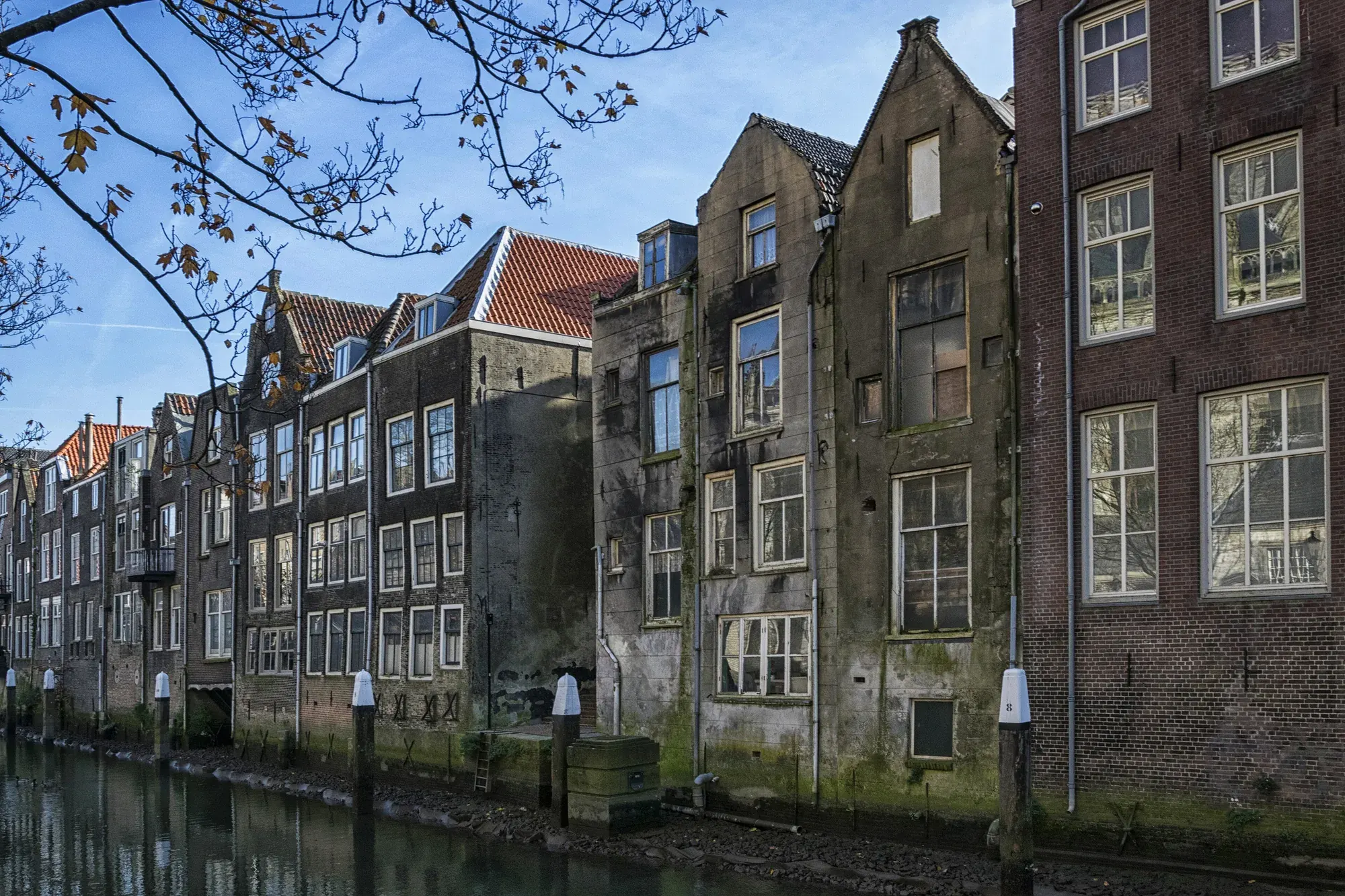 The rear facades of the Voorstraat houses seen from the Pottenkade in Dordrecht