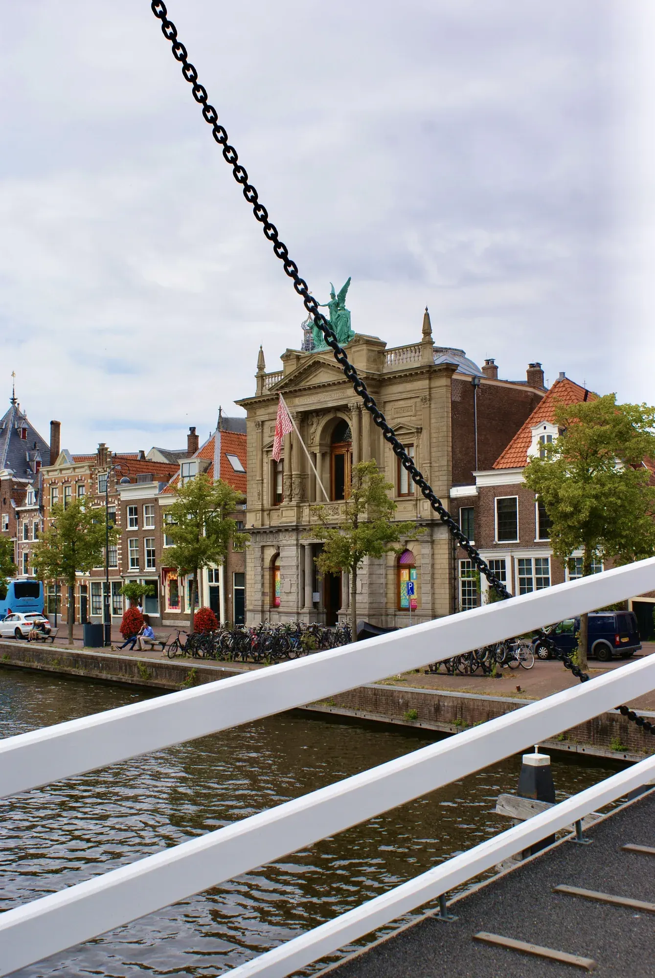 Teylers Museum across the Spaarne, seen through the Gravestenenbrug in Haarlem