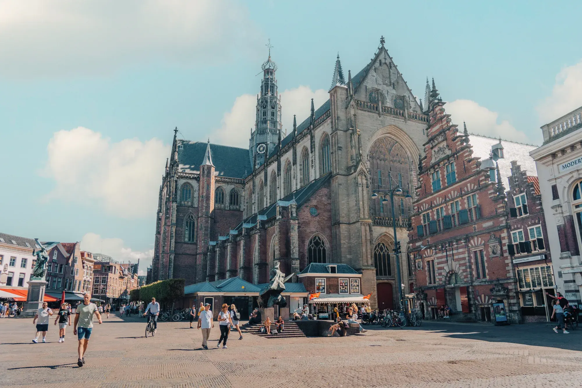 The Grote of Sint-Bavokerk on the Grote Markt in Haarlem on a sunny day