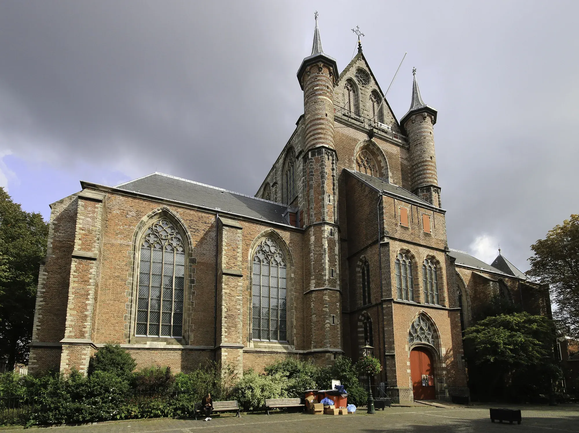 The brick flank of the Pieterskerk in Leiden