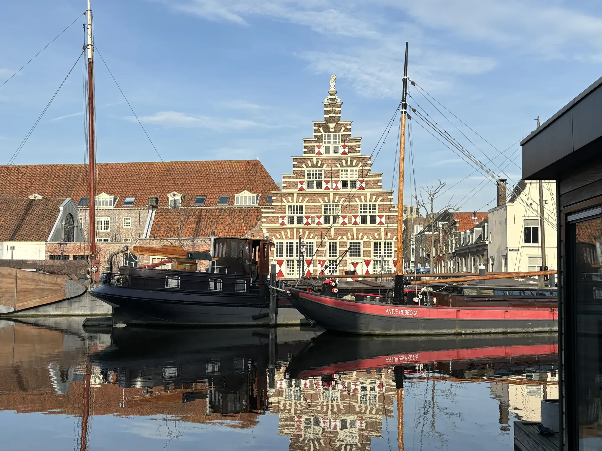 The Stadstimmerwerf's stepped gable at the Galgewater harbour, Leiden