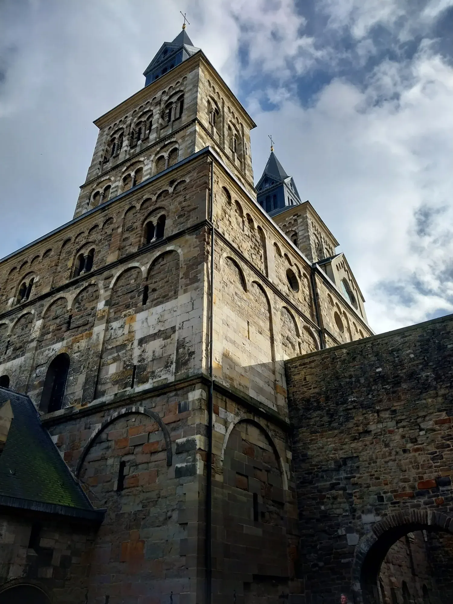 The stone Sint-Servaasbasiliek seen from below, Maastricht