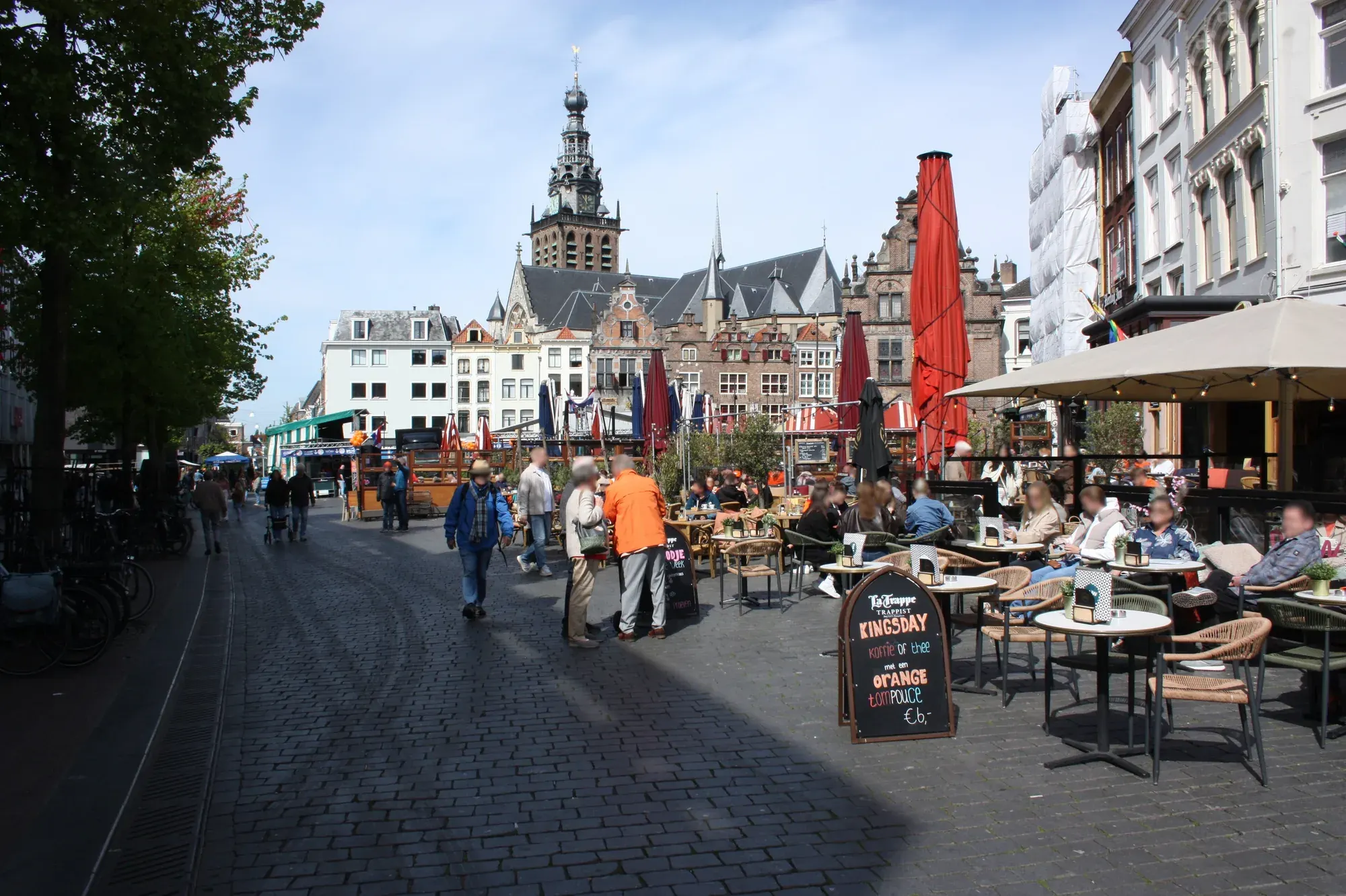 Cafe terraces filling the Grote Markt in Nijmegen in the morning