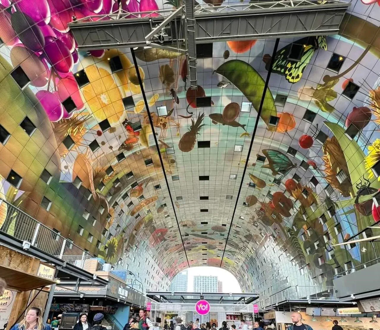 The painted ceiling of the Markthal in Rotterdam