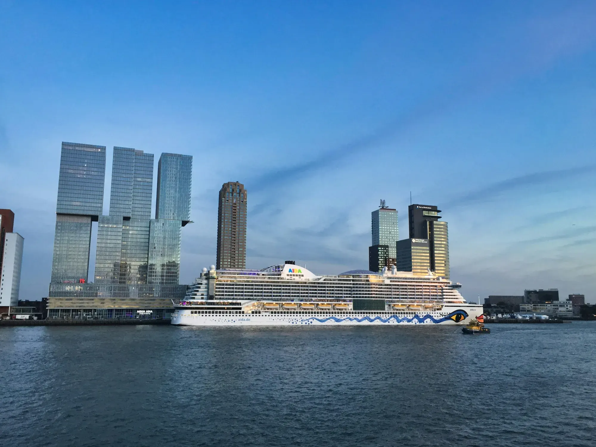 A cruise ship docked at the Rotterdam cruise terminal