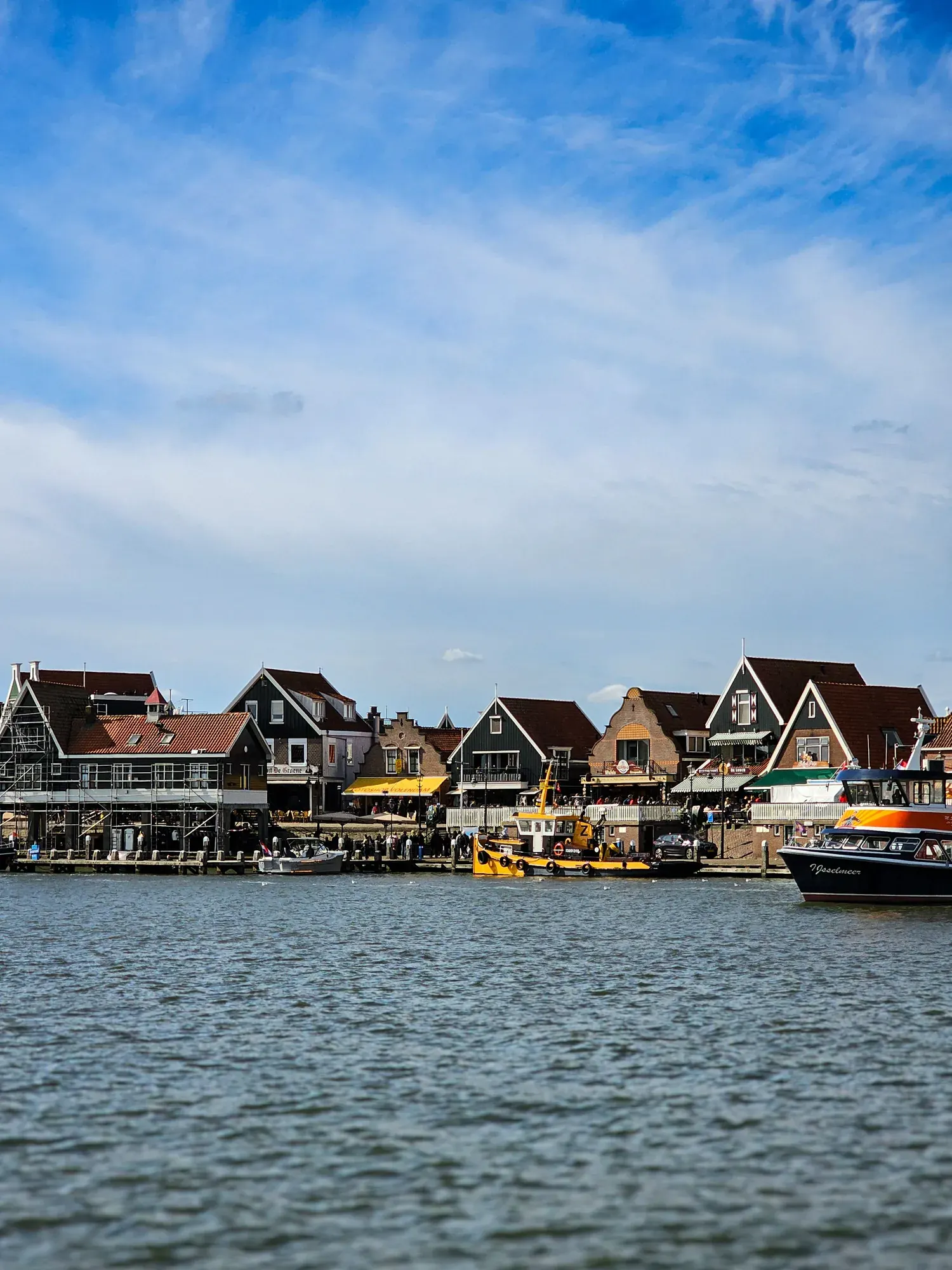 The Volendam waterfront and harbour seen from the water
